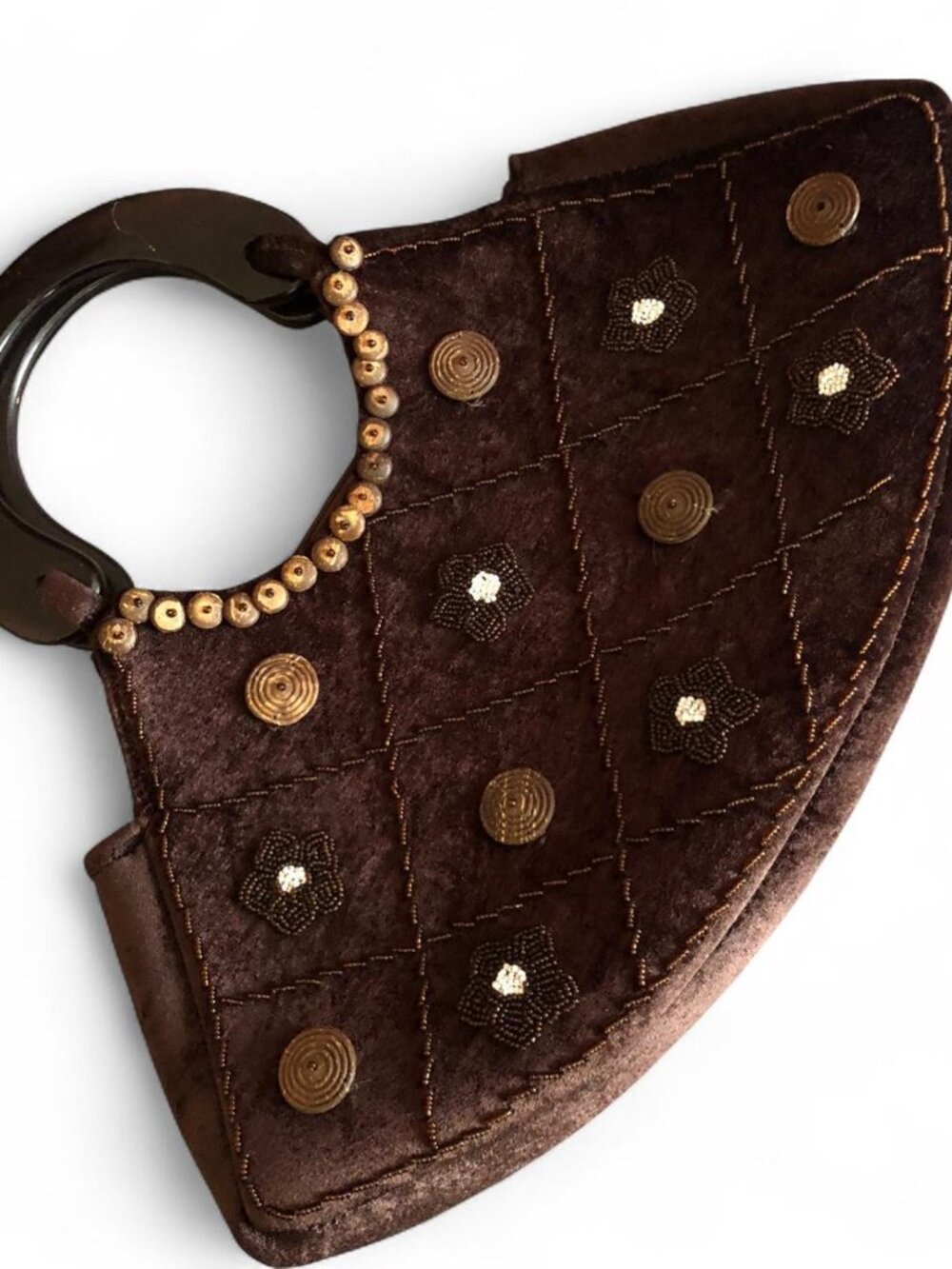 boho beaded vintage brown suede bag